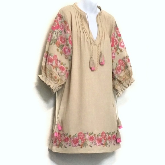 Embroidered Linen Tunic DRESS Floral Cleo NEW - Picture 4 of 8